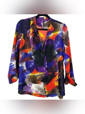 IC By Connie K Asymmetrical lightweight knit orange purple Jacket size medium